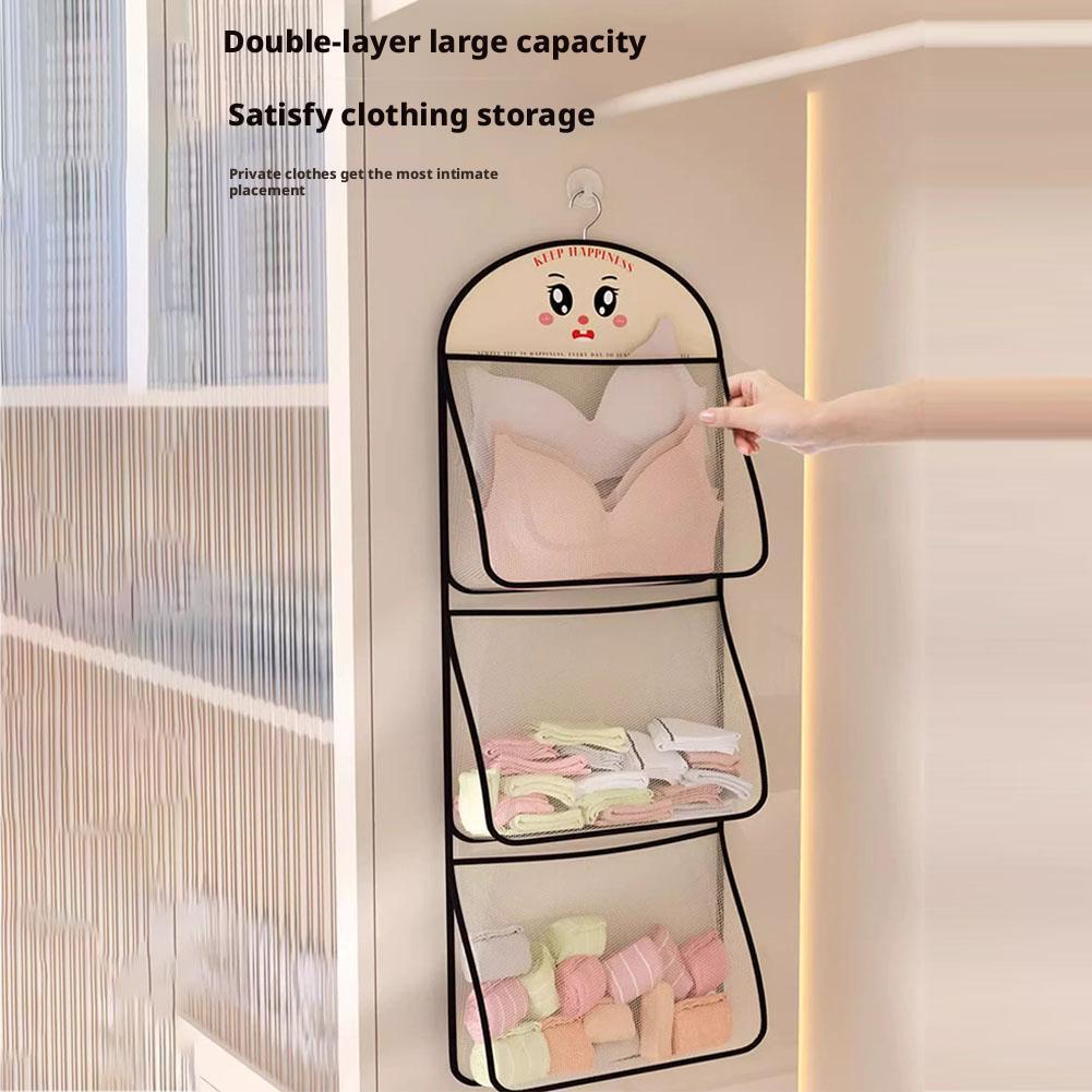 Large Capacity Underwear Hanging Storage Bag Household Socks Storage Net Multilayer Wardrobe Hanging Hook Net Bag Mesh Pocket