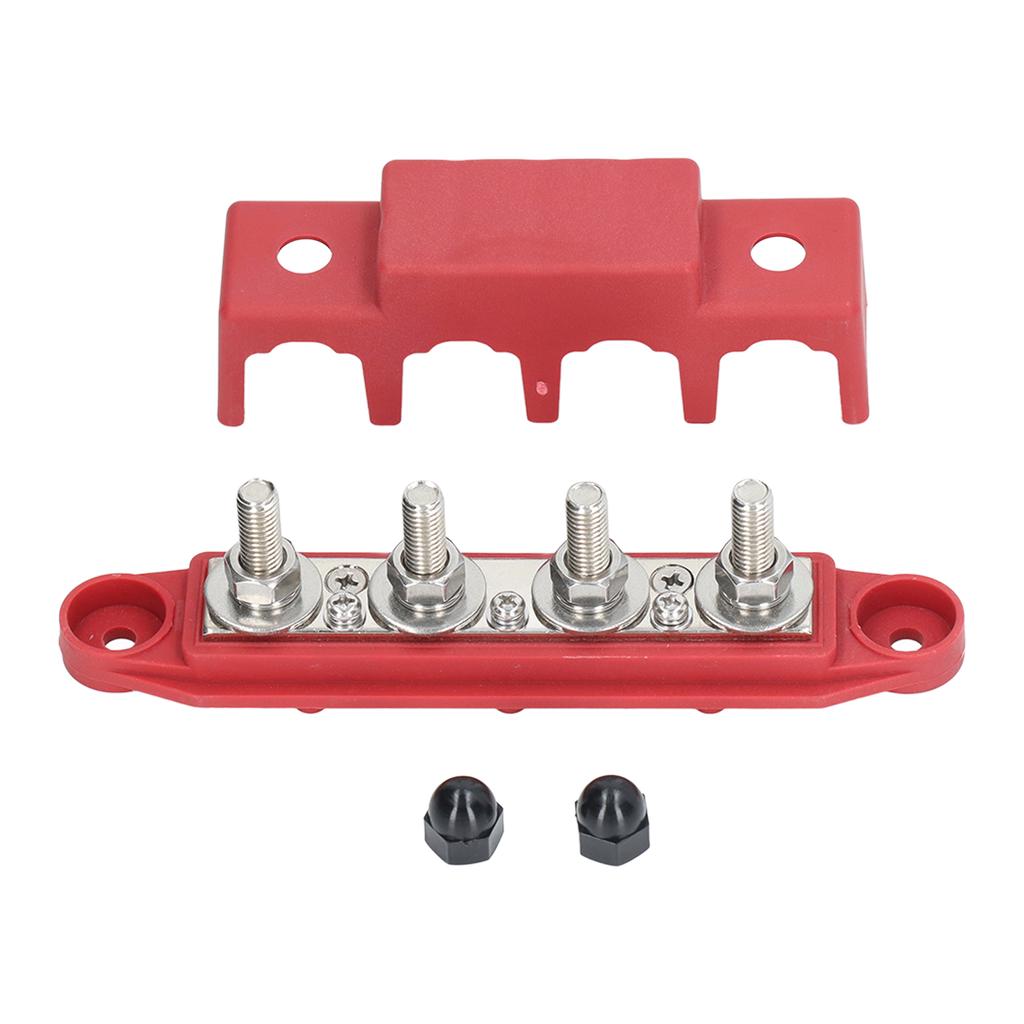 Blok rozdzielczy zasilania 4 zaciski z pokrywą szyna zbiorcza morska 38 cali do kamperów łodzi przyczep 12?48V Czerwony