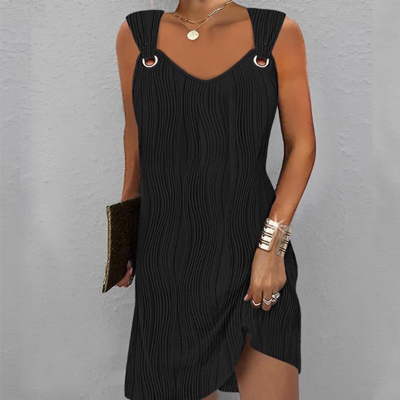 BITCED Moda feminina verão primavera cor sólida estampa sem mangas com decote em v vestidos casuais