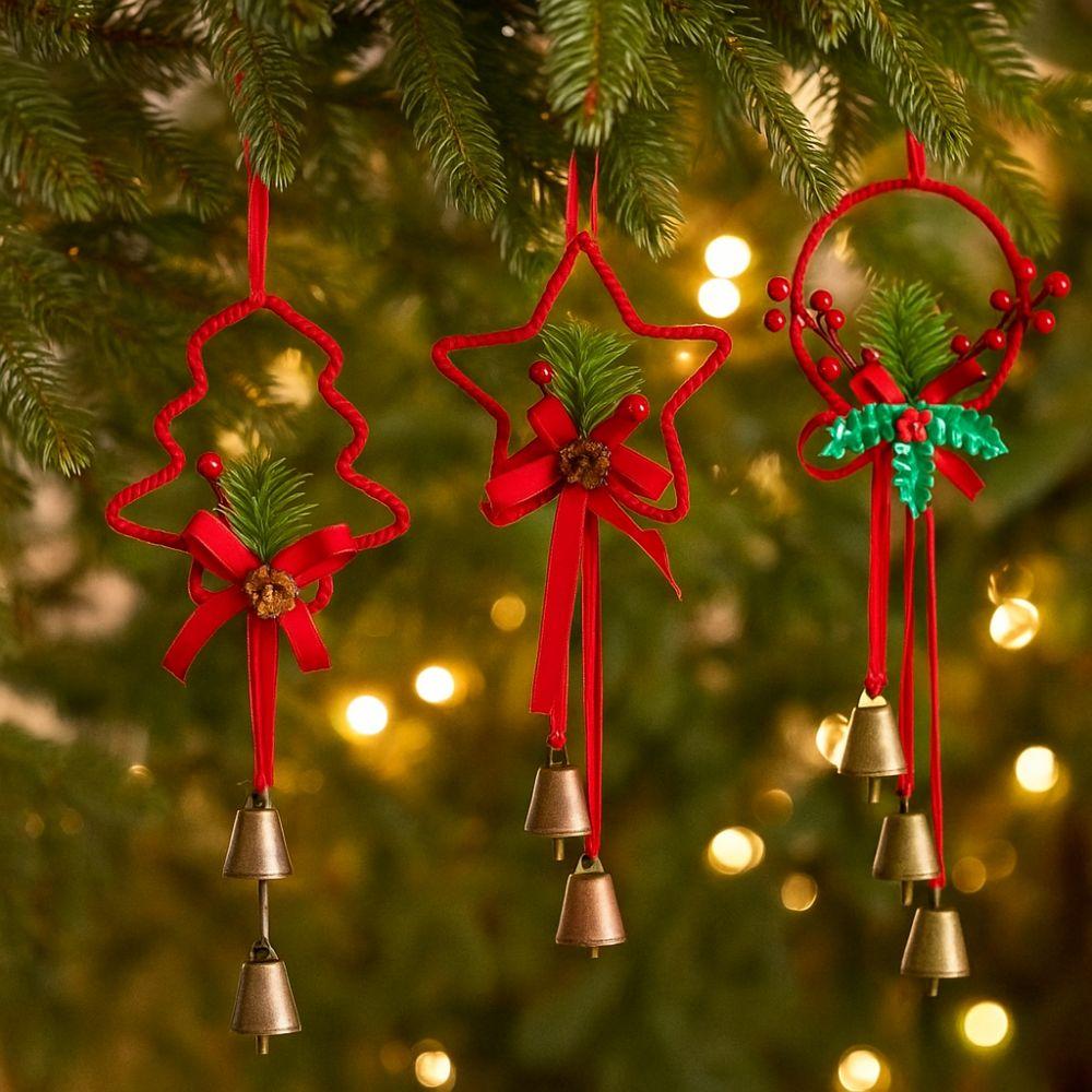 Red Retro Christmas Bells Iron Xmas Tree Hanging Bells Christmas Chime Bells  Outdoor Decorations