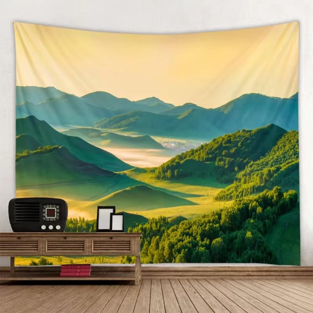 VIKAMA Rustic Landscape Tapestry Green Mountain Natural Scenery Bedroom Living Room Decor Nordic Style Home Furnishings