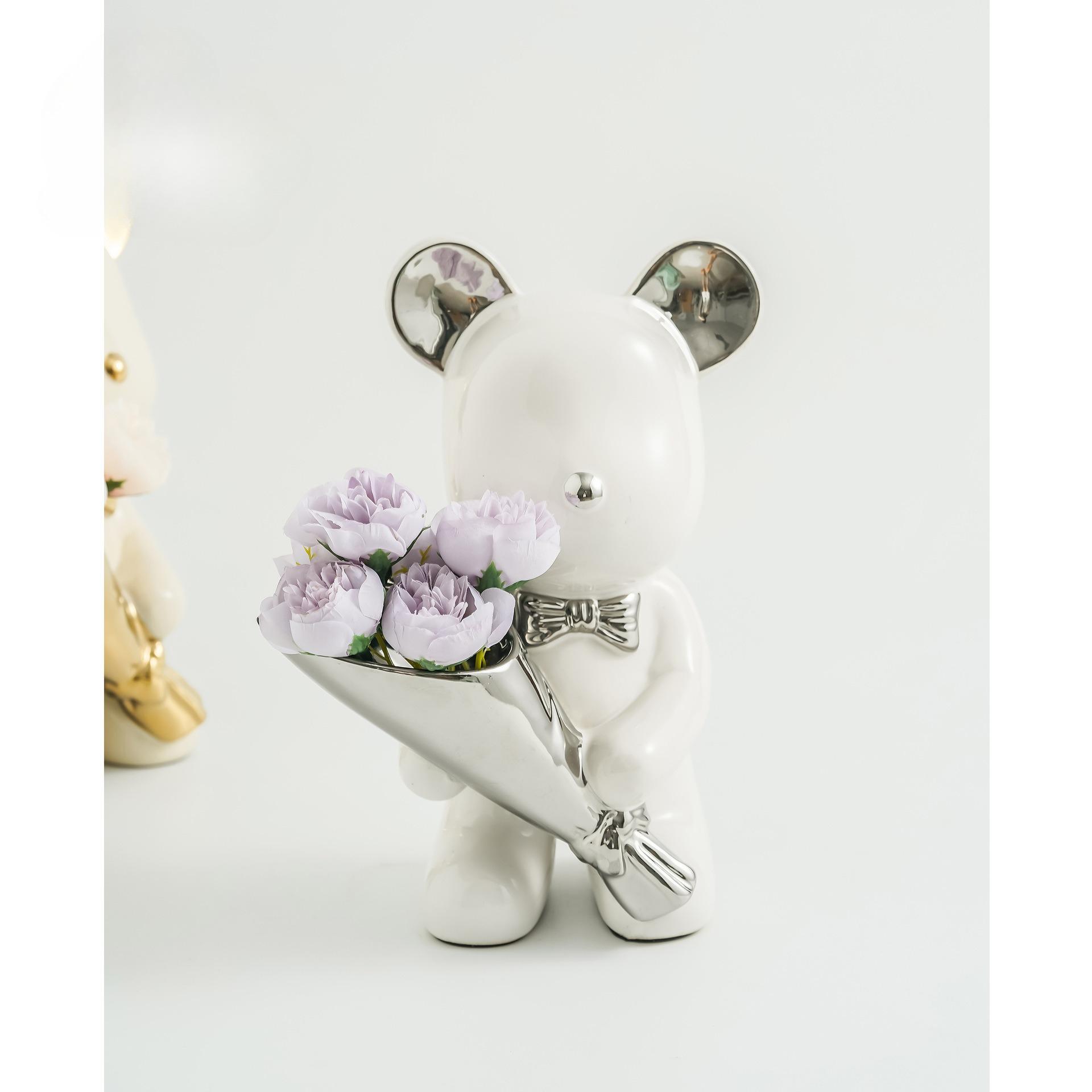 

Ceramic Violent Bear Figurines Living Room Simulation Flower Bouquets Bear Handicrafts Home Entrance Foyer Cabinets Decor Tools