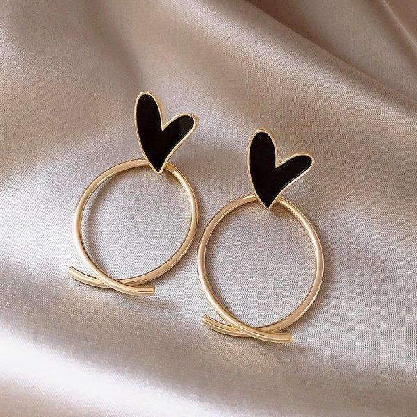 Hot Trendy Cute Heart Earrings Fashion Jewelry White Green Asymmetry Heart Drop Earrings For Women Korean Statement Earrings