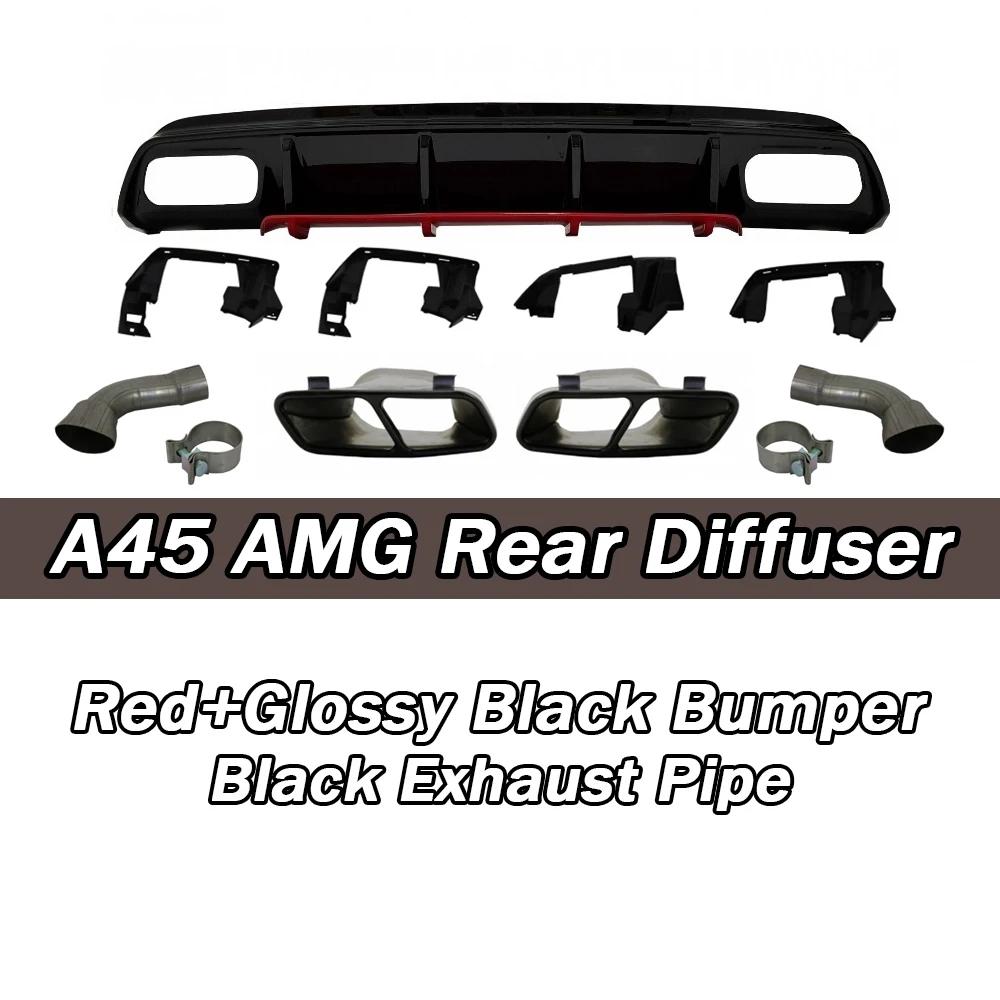 XVIP Red Glossy Black Rear Diffuser With Exhaust Pipe For Mercedes Benz A-Class W176 A200 A45 AMG 2013-18 Bumper Car Accessories