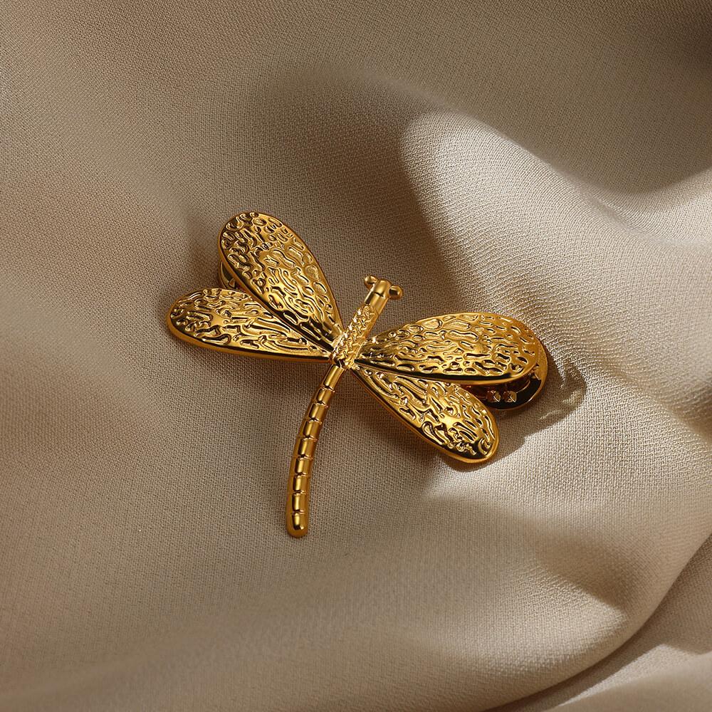 Stainless Steel Gloss Dragonfly Pin Brooch 2024 New Trend Gold Color Elegant Blazer One Direction Animal Pins Jewelry Party Gift
