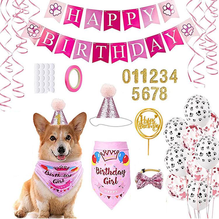 Happy Birthday Pet Holiday Products for Dogs Cats Mascotacs Accessories Party Cosplay Dog Cat Birthday Hat Bandana Bow Tie Set