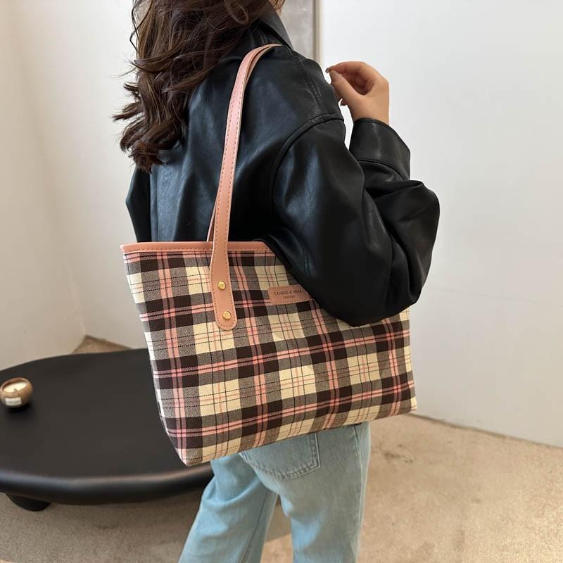 Neue Schulstil Schulter Damenhandtasche Personalisierte Lässige Kariert Bedruckte Tragetasche Trendige Einfache Handtasche