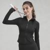 Women's Polka Dot Flocked Hooded Yoga Jacket - Long Sleeve Zip-Up Fitness Top
