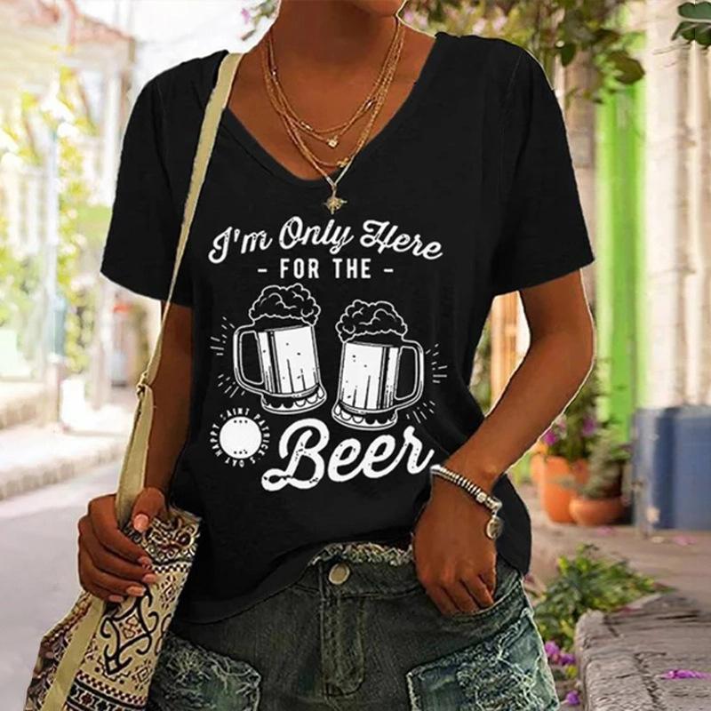 Summer V-neck 3D Printed Top Fashionable Casual Short Sleeved Women's T-shirts