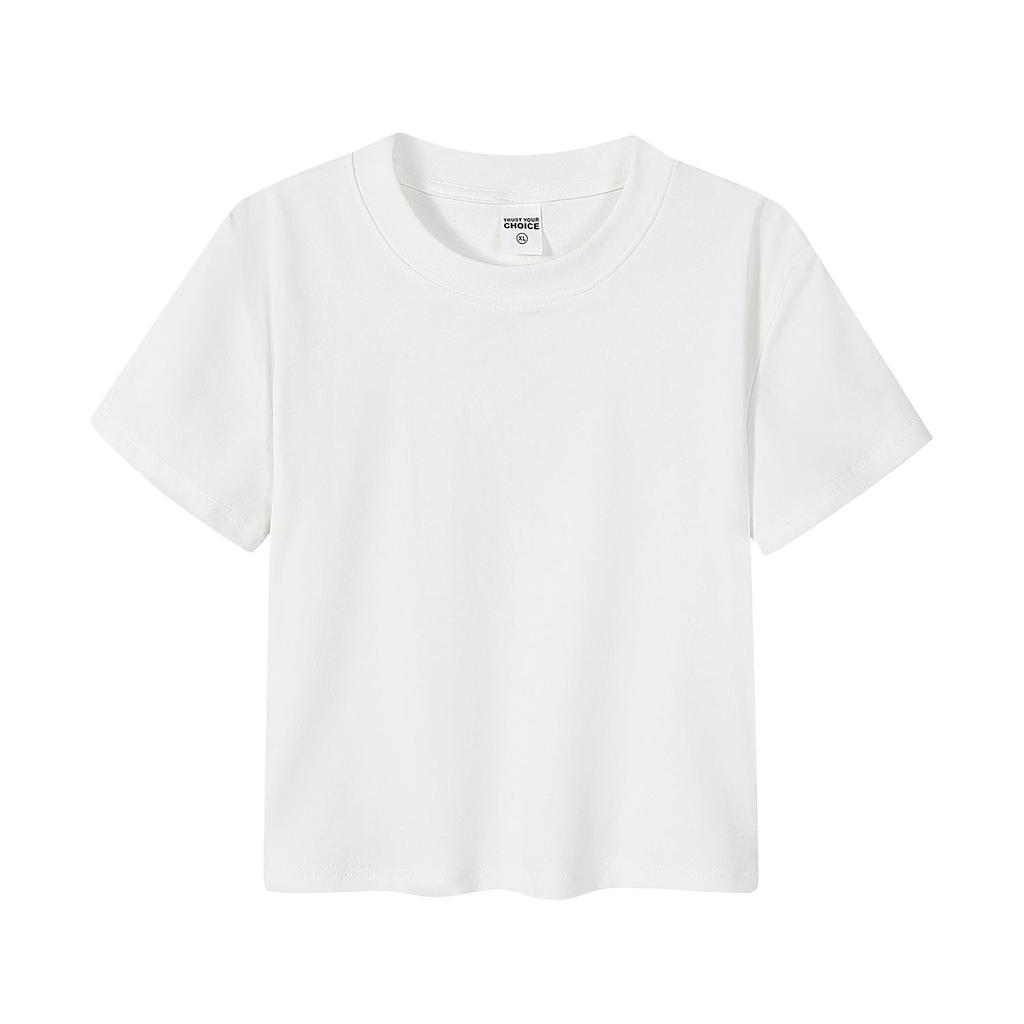 Women's 230G Elastic Spandex Short Sleeve Round Neck Cropped T-shirt - Plain Color for Summer