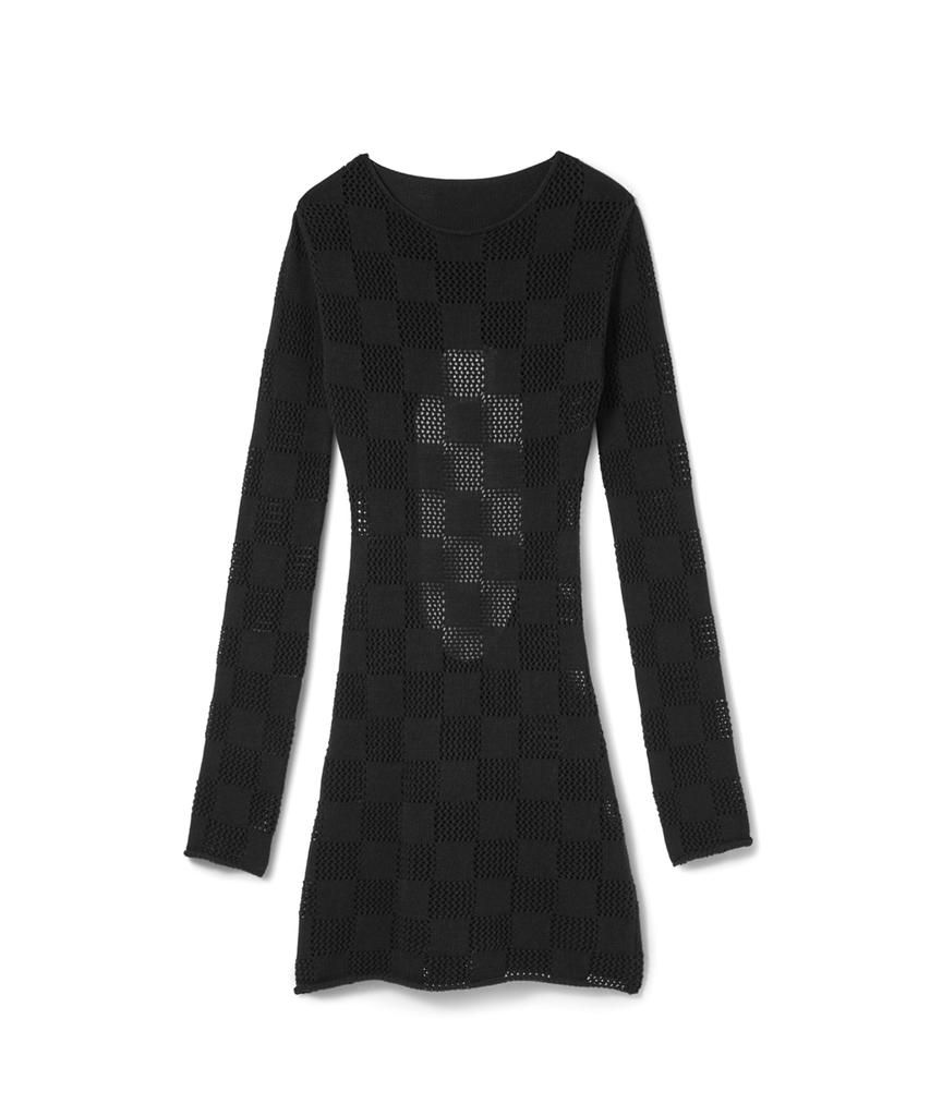 Sio Checkerboard Open Back Knit Dress_Black