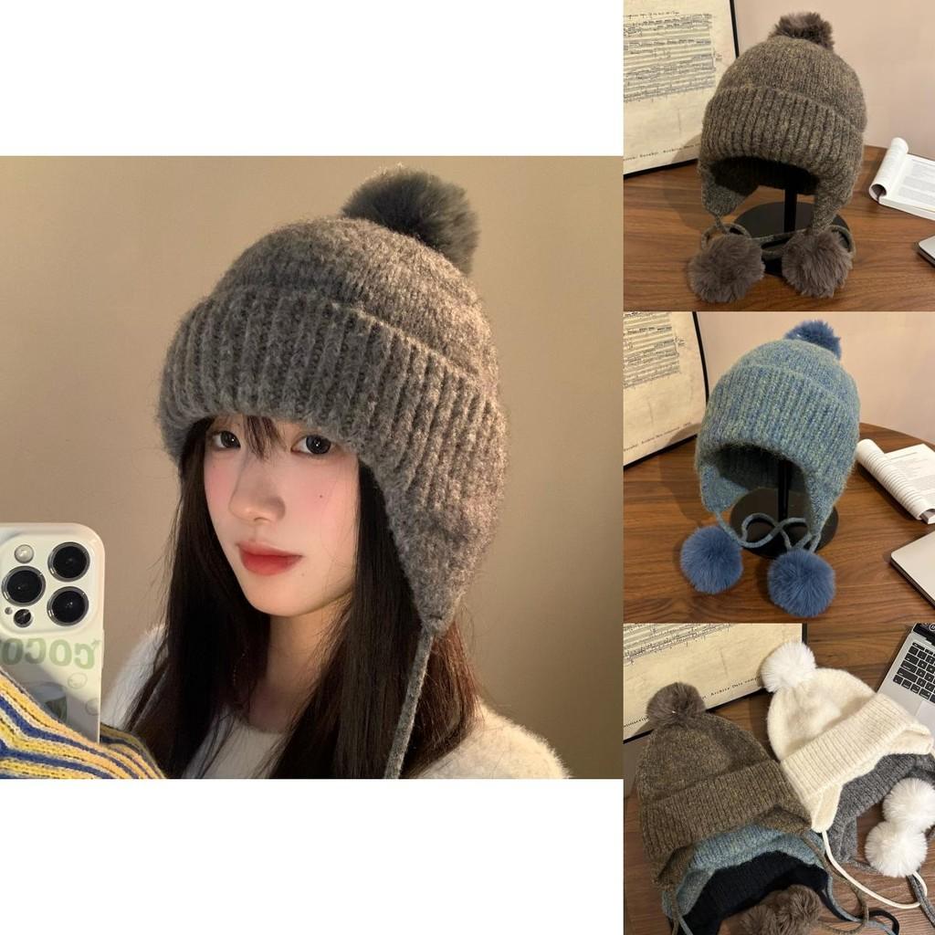 Gemütliche Strickmütze für Damen Wintermode Wärme Niedliches Rundes Oberteil Design