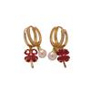 1 Pair Fashion Colorful Four-leaf Clover Zirconia with Imitation Pearls Dangle Earrings for Women Golden Earring Jewelry Wedding Party Accessories