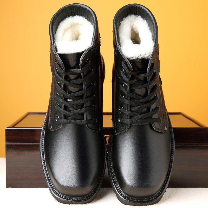 

Мужские зимние ботинки из натуральной кожи для снега - толстая шерсть, нескользящие, теплые ботинки Martin для активного отдыха 43