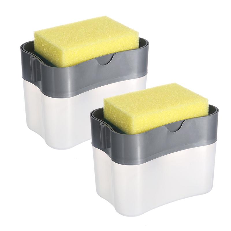 1-3pc Press Soap Dispenser Box Kitchen Liquid Soap Dispenser with Sponge Holder Dish Soap Dispenser Manual Soap Pump Clean Tool