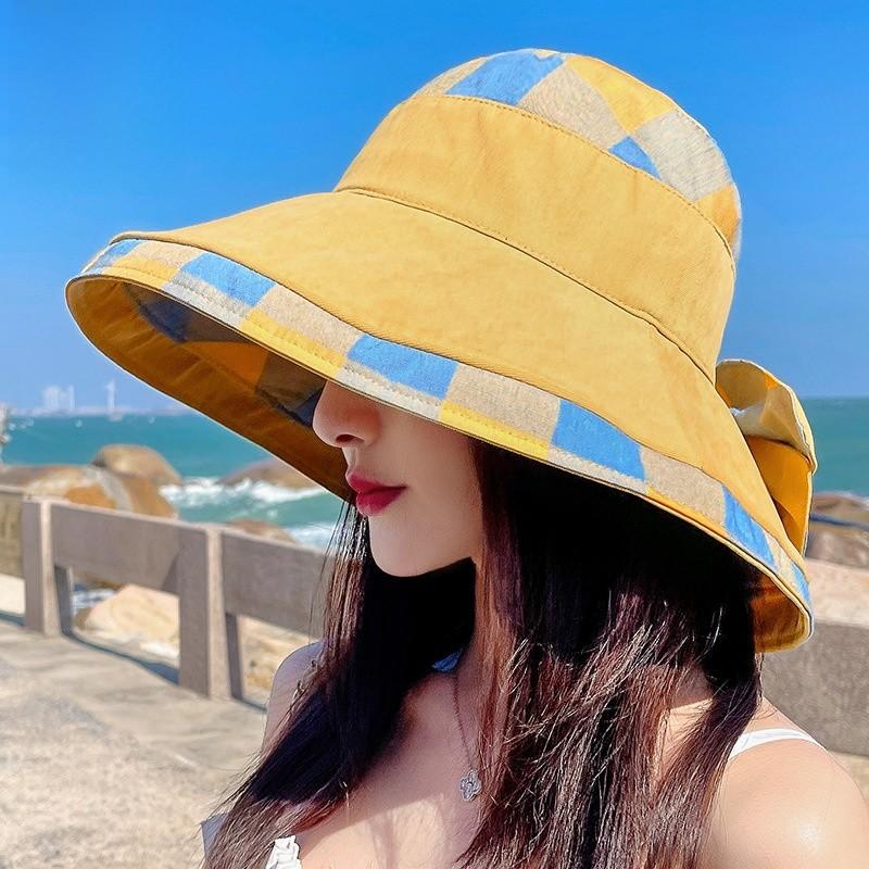 Cotton Patchwork Sun Hat With Wide Brim For Summer Beach And Outdoor Activities