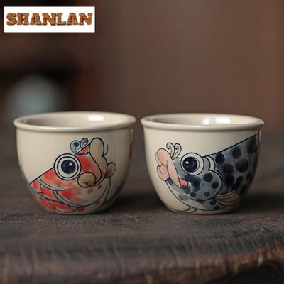 110ml Hand-painted Dragon Fish Teacup Retro Under Glaze Colored Tank Cup Master Cup Coffee Mug Meditation Cup Kung Fu Teaset
