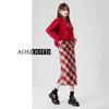 Winter Plus Size Hoge Taille Wol Geruit A-lijn Rok voor Dames