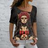 Summer V-neck 3D Skull Rose Print Top Fashionable Casual Short Sleeved Women's T-shirts