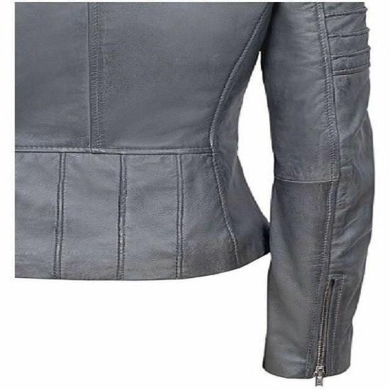 Noora Women's GREY Genuine Lambskin Leather Biker Jacket, Stylish Motorcycle Slim fit Leather Jacket, Clubbing Jacket for Movie Date, Gift Fr Winter