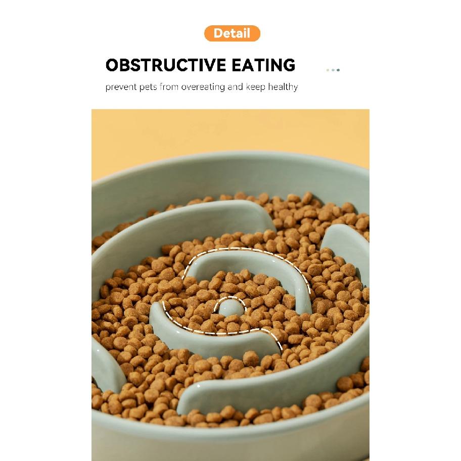 Small Dog Slow Feed Bowl Elevated Cat Drinking Eating Ceramic Bowls with Wooden Stand Pet Anti-Gulping Feeding Food Water Plate