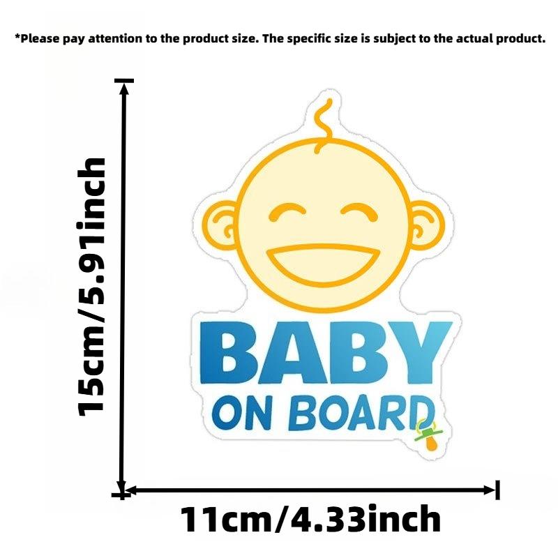Baby On Board Car Sticker - Smiling Infant Face Design, Blue & Yellow Text, Waterproof Decal for Car Window Safety Reminder