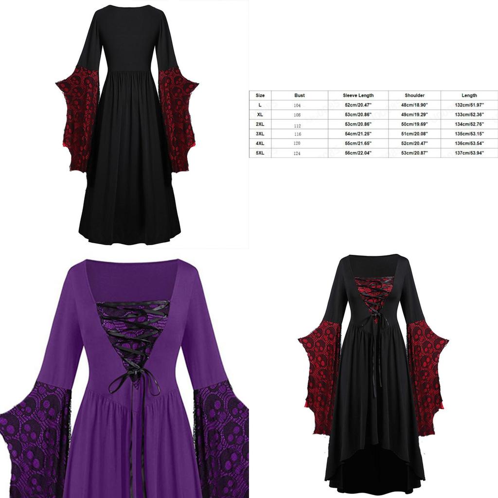 Costume Medievale Rinascimentale da Donna con Maniche Svasate e Gonna Lunga per un Look Classico