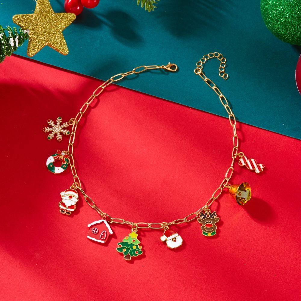 Alloy Metal Christmas Necklace Rhinestone Santa Claus Bracelet Holiday Accessories For Women Girls