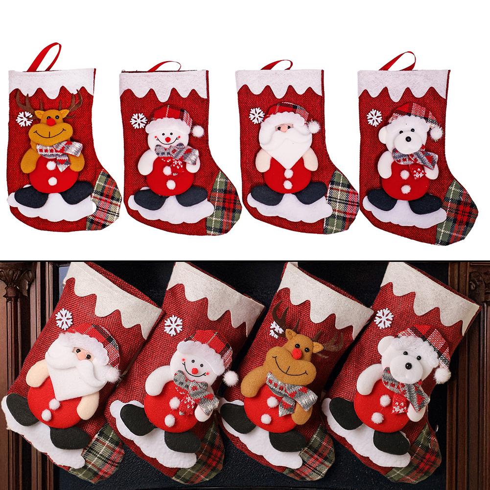 Large Christmas Stocking with Santa Design for Hanging by Fireplace Fabric Stocking Offering Space for Treats and Toys