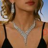 European and American V-necklace Earrings Set Bridal Fashion Dress Banquet Party Wear Full of Diamond Alloy Accessories