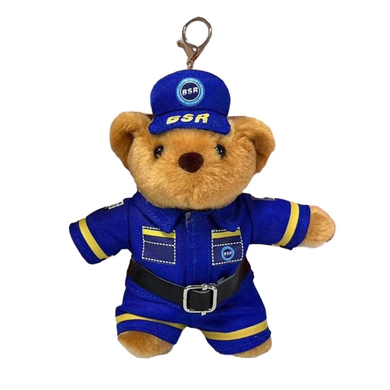 Plush Bear Charm Keychain Lovely Animal Police Backpack Handbag Charm Pendant