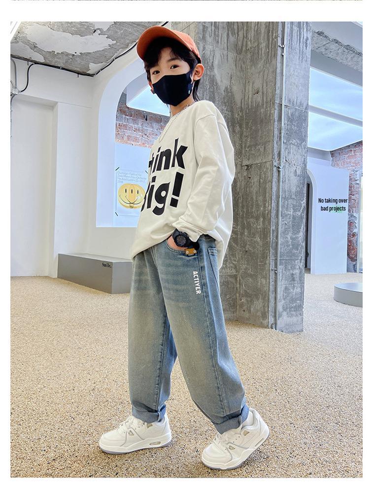 Boys' Cool Soft Denim Jeans: Stylish, Loose-Fit Sporty Trousers for Autumn 2025