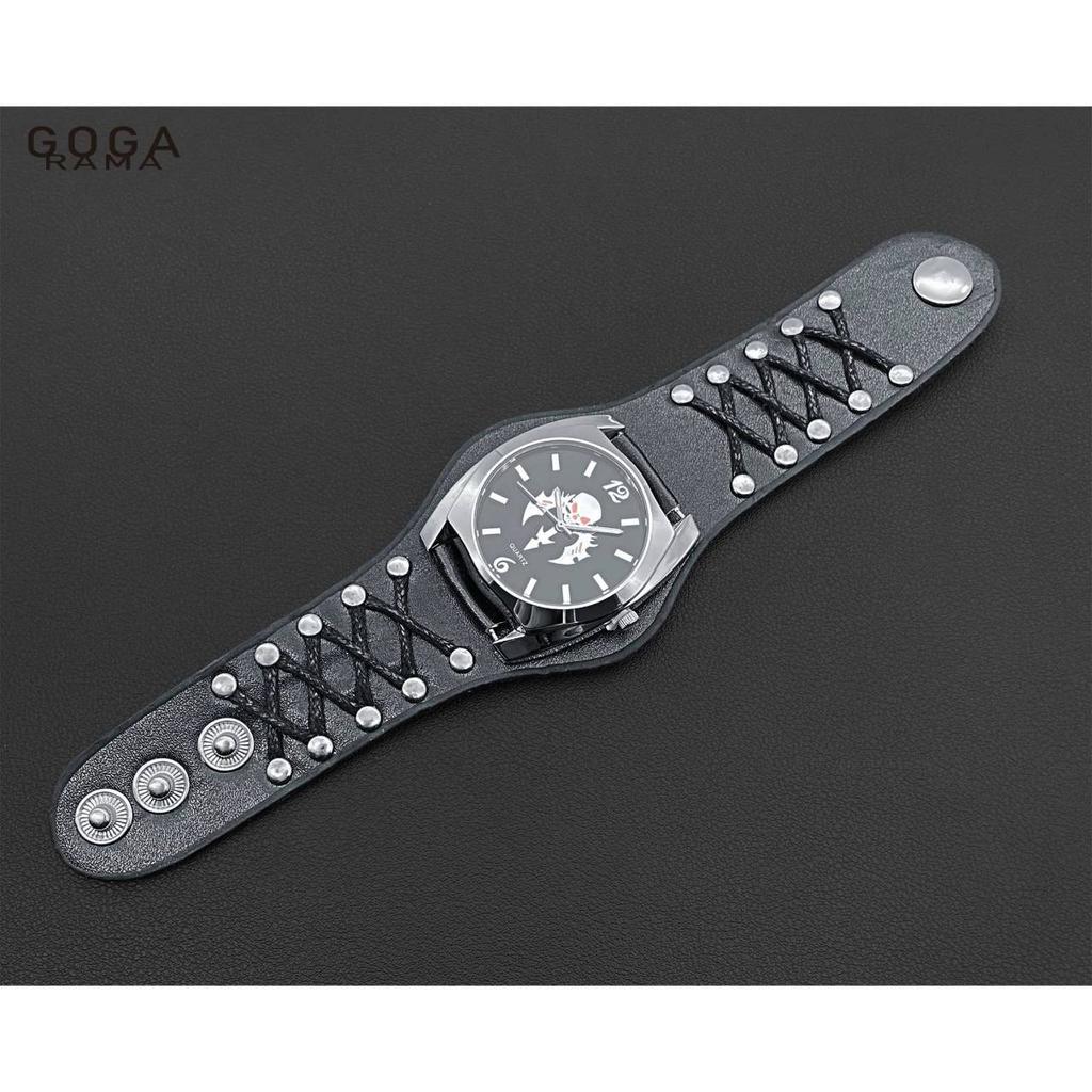 New Design Watch Button Leather Strap Skull Quartz Punk Rock Gothic Wristwatch Unisex Men Women Birthday Christmas Halloween Good Gifts