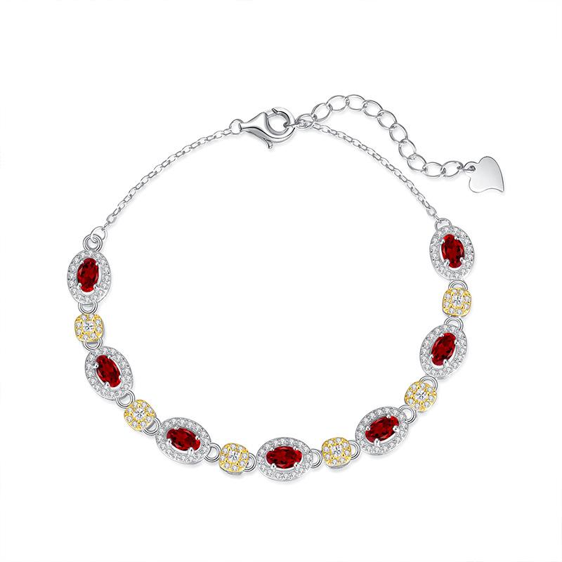 S925 Sterling Silver Bracelet For Women Inlaid Natural Garnet Topaz Crystal Fine Hand Jewelry