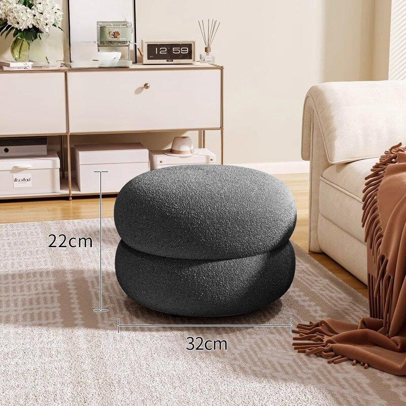 Small Stool Home Cream Style Living Room Round Stool Sofa Stool Low Stool Home Shoe Changing Stool Lamb Velvet Stool