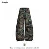 Retro Camo Cargo Kalhoty Pánské Dámské Vysoký Pas Volný Rovný Střih Streetwear Široké Kalhoty