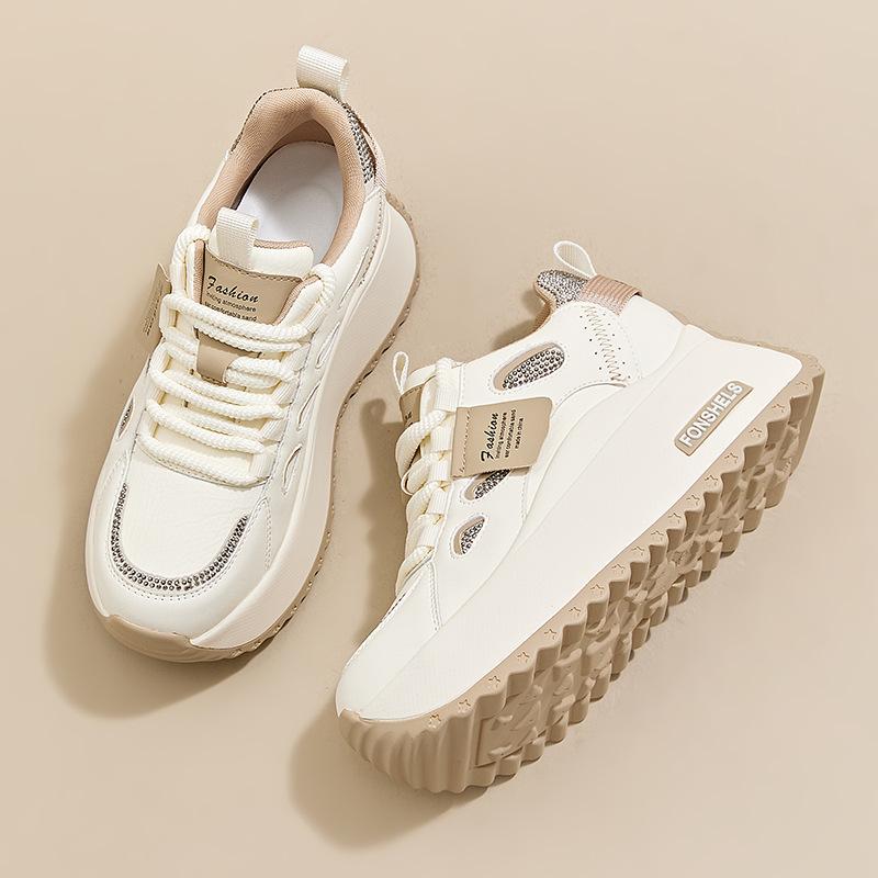 Genuine Leather White Shoes for Women In Spring 2025 Height Increasing Sports Single Shoes, Fashionable Sports Shoes for Women