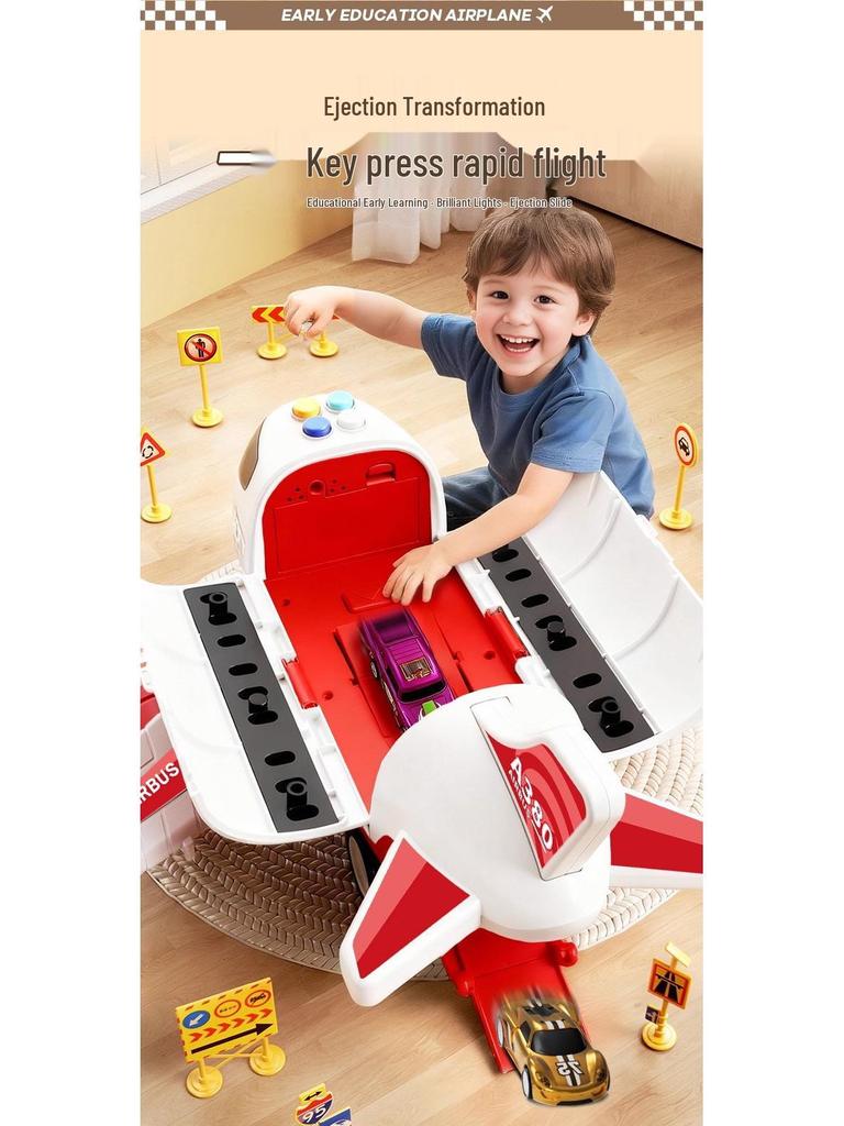 Kids' Transforming Helicopter and Fire Truck Toy Set with Small Airplane and Car