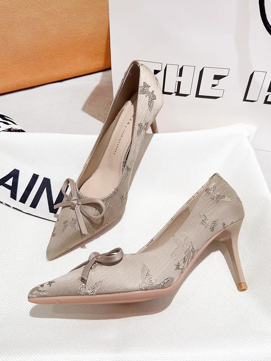 

Fashion show high heels women s bow thin heel pointed temperament 2025 new small fragrant French single shoes women 35