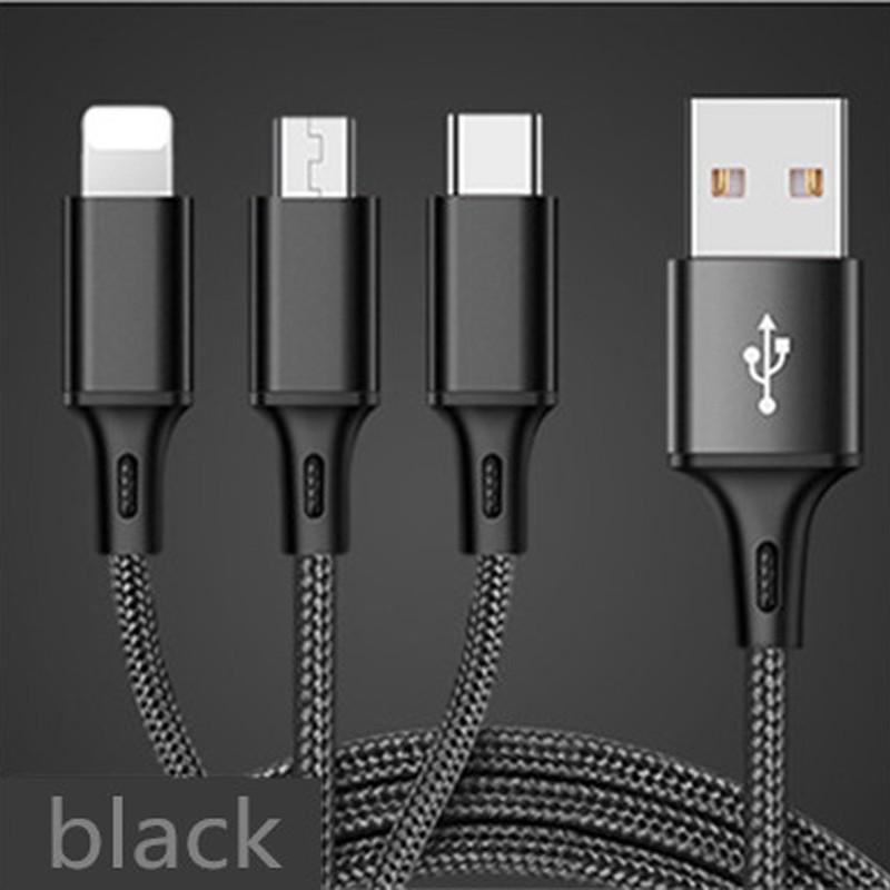 

1.25m Fast Charging 3-in-1 Data Cable For Huawei Android Apple Wholesale чёрный
