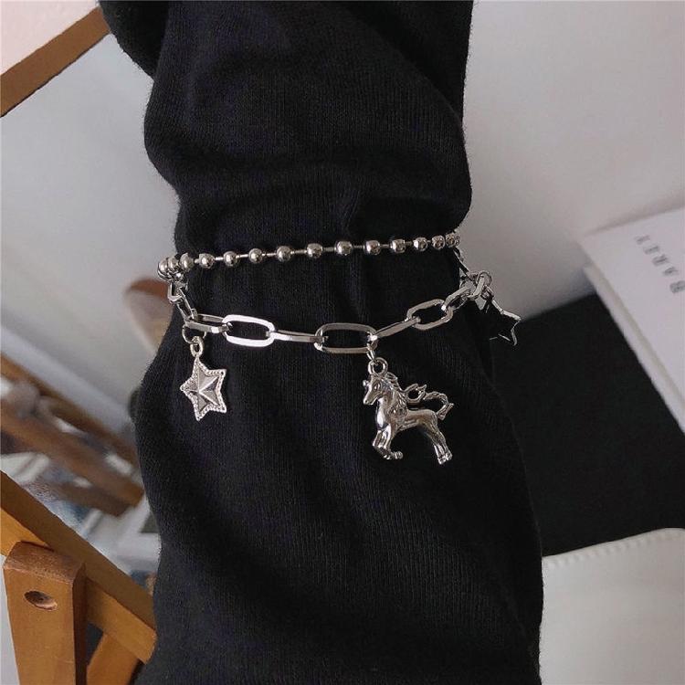 Unicorn Star Pendant Hand Chain Punk Style Beaded Bangle Girls Jewelry Accessory