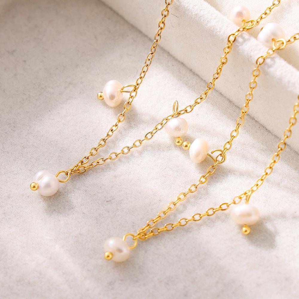 Brand Freshwater Pearl Clavicle Necklace with 18k Gold-Plated Titanium Steel in Simple Sweet Style