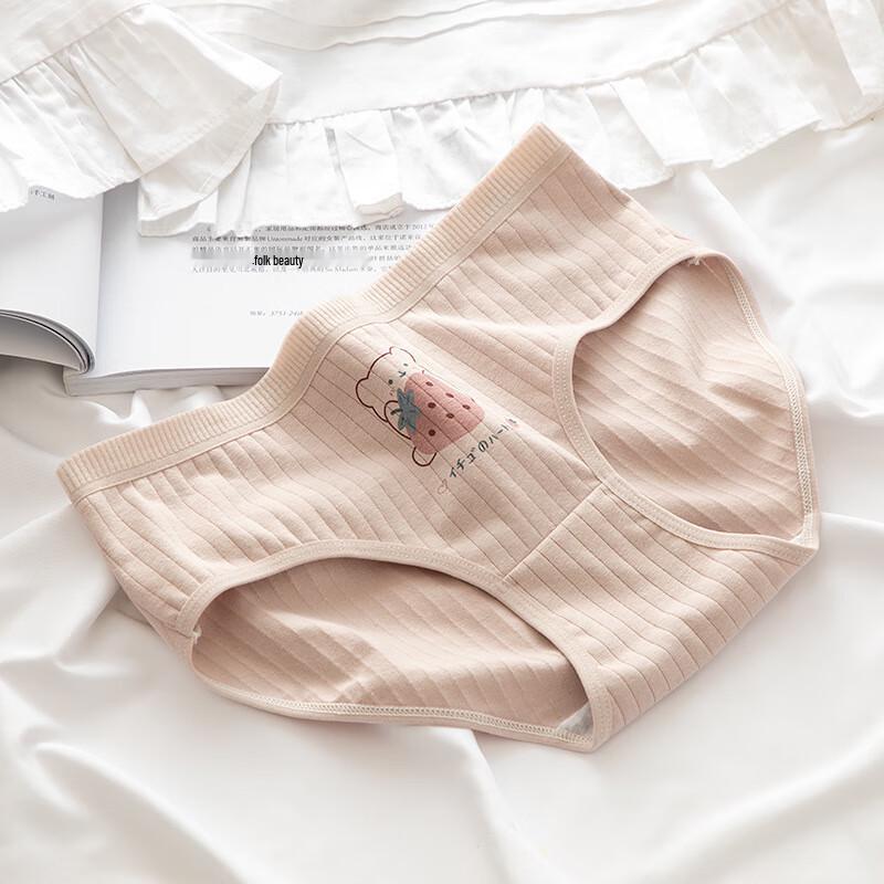 FitonTon Girls' Pure Cotton Japanese Style Mid-Waist Underwear 5-Pack