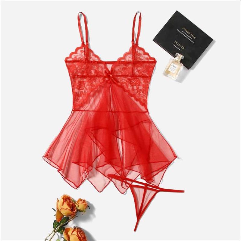 Sexy Fishnet See-Through Nightdress & Tulle Lingerie Set - Women's 7031