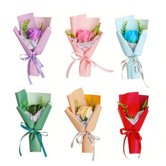 Mini Fake Rose Bouquet Handcrafted Soap Flower Petals Artificial Floral Decoration Valentine's Day Anniversary Birthday Romantic Gift