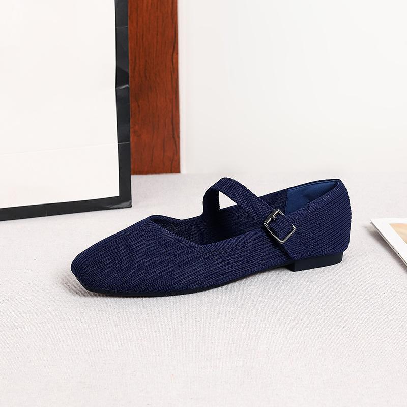 Women's Square Toe Mary Jane Flats Casual Ballet Shoes Walking Shoes with Adjustable Strap Slip On Comfortable Work Flats Soft Dressy Shoes for Women
