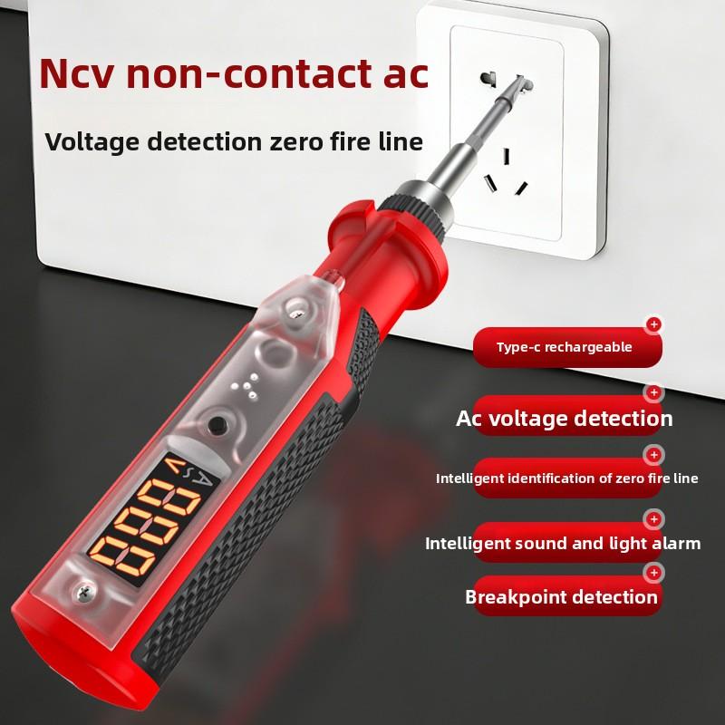 Intelligent Voice Digital Display Voltage Tester Pen, Type-C Rechargeable, Multifunctional Ratcheting Electric Pen with Bits