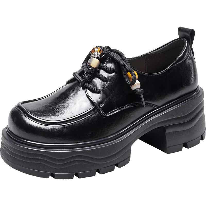 Yierkang Women s Retro Beaded Platform Lace-Up Loafers 36