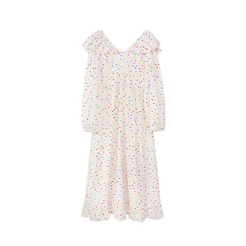 

Новое весеннее платье 2025 года в горошек с оборками французского чайного цвета C3532 — дизайн талии, бросающий вызов возрасту Small абрикосовый