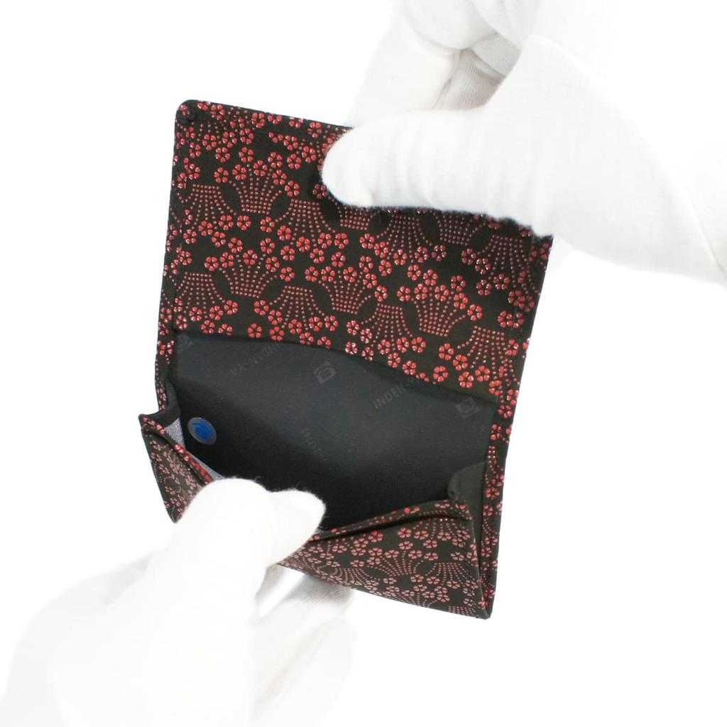[Inden-ya] Inden Business Card Case, Large Capacity, Deerskin Leather, Black with Red Lacquer, Small Cherry Blossom and Iris Pattern, 2501-21-001